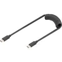 USB 2.0 Spiralkabel USB-C > USB-C schwarz, 1 Meter, PD, Laden mit bis zu 60 Watt