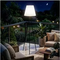 Spetebo LED Solarleuchte Stehlampe für Außen und Innen mit 32 LED, Dämmerungssensor, LED fest integriert, kalt weiß, Solar Standleuchte auf 3 Beinen auch per USB aufladbar