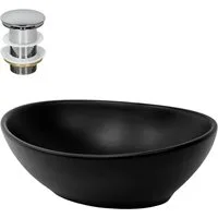 LuxeBath Waschbecken Aufsatzwaschbecken aus Keramik inkl Ablaufgarnitur moderne Waschschale, Handwaschbecken Schwarz inkl. Ablaufgarnitur mit Überlauf