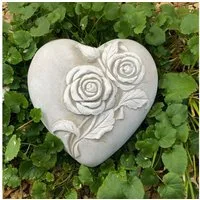 Radami Gartenfigur Grabherz Rosen Gedenkstein Grabschmuck Grabdeko Trauerherz Handarbeit