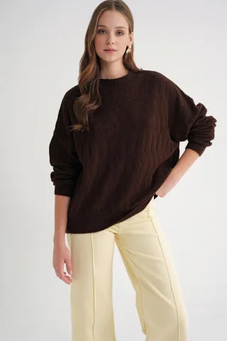 Rippstrick Pullover mit Haarzopf-Muster