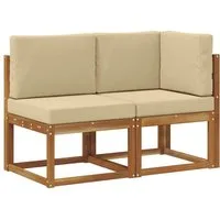 vidaXL Sofaelement Outdoor Mittel- und Ecksofa mit Kissen 2 Stück Natur und Beige (2 St)