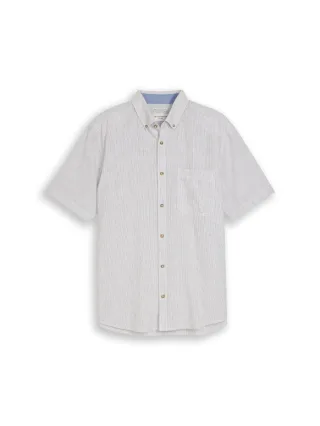 Tom Tailor - Regular Fit Kurzarmhemd mit Leinenanteil grau/weiß - Gr. - XL