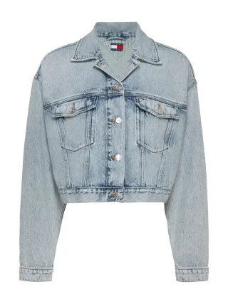 Tommy Jeans - Oversized Cropped Fit Truckerjacke aus Denim blau - Gr. - S