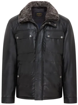 Schwarze Steppjacke aus Leder für Herren - Farsund