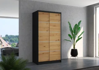 Schiebetürenschrank Schrank Nr.130 in Schwarz- Artisan matt 100x200x58 cm