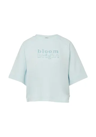 s.Oliver Red Label - Kurzarm-Sweatshirt mit Schriftzug im Boxy-Fit blau - Gr. - 34