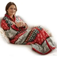 Wohndecke Ärmeldecke CozyBear - tragbare Flanell Sofadecke mit Ärmeln, NYVI, Kuscheldecke mit Ärmeln - TV-Blanket zum Anziehen - Weihnachtsdesign