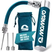 Momevo Handpumpe Kleine Aluminium-Ballpumpe für Fußball, alle Bälle, flexibler Schlauch, inklusive drei Nadeln
