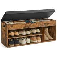 VASAGLE Schuhbank Sitzbank mit Stauraum, Schuhregal für Wohnzimmer, Flur, 30x100x44 cm (mit Sitzfläche, gepolstert), 3 offene Fächer, Fach unter Sitzkissen, bis 150 kg belastbar, vintage