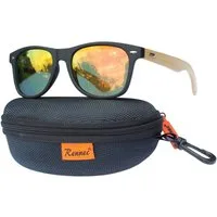 Rennec Sonnenbrille (Brille mit Bambus Holz Bügel und Brillenbox) Retro Brille mit Polarisierten Verspiegelten Gläsern