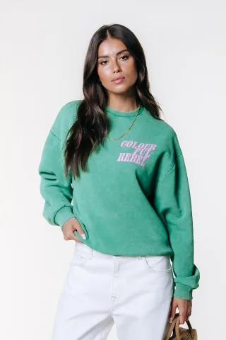 Colourful Rebel - Logo Acid Wash Dropped Shoulder Sweat off green - Gr. - XS