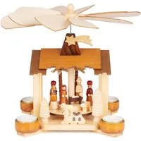 BRUBAKER Weihnachtspyramide 28 cm Holzpyramide - Krippe mit Jesus, Maria, Josef und Betlehem Stern, Teelichtpyramide aus Holz für Weihnachten - Handbemalt - Braun