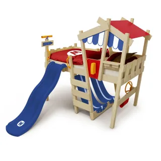 Hochbett CrAzY Hutty mit Rutsche - Abenteuer Spielbett Massivholz 90x200 cm - Kinderzimmer Schlafplatz mit Dach und bemalbarer Plane - Wickey