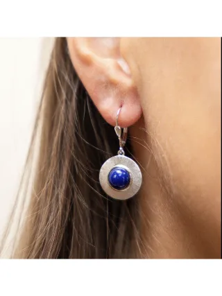 Zeeme Gemstones Ohrringe Silber 925 rhodiniert glanz/matt mit echtem Lapis 8mm