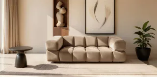 Sofa Designersofa BLANCHE 3-Sitzer in Stoff Bluvel Latte