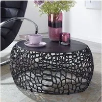 FINEBUY Couchtisch FB41461 Rund Alu Metall Wohnzimmertisch AST-Struktur Beistelltisch (66x66x30 cm Schwarz, Sofatisch Metall Modern Rund), Wohnzimmertisch mit Ast-Struktur, Tisch Modern