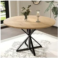 GarveeMore Esstisch runder aus Holz,robuster Metallsockel für 4 Personen, Küchentische mit rundem Sockel für Esszimmer,Küche,Wohnzimmer