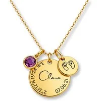 BS Schmuckdesign Kette mit Anhänger mit Gravur Personalisierte Halskette Damen Gravur Geburtsstein Koordinaten (inkl. Gravur), vollständig personalisierbar inkl. Geschenkbox