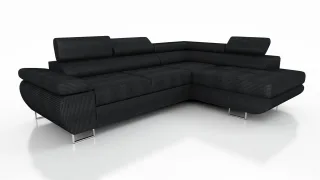 Couchgarnitur ELON Stoff Schwarz mit Schlaffunktion Ottomane Rechts