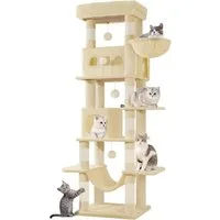 Athlix Katzenhaus Katzen Kratzbaum 170cm Katzenturm für Hauskatzen Katzenhaus mehrstufig, 6 Ebenen, 8 Sisal-Kratzstämme, bis 6 Katzen
