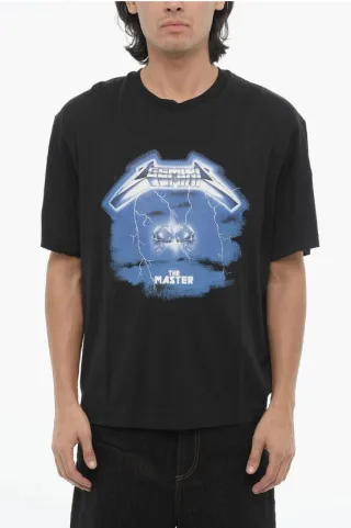 Slim Fit ROCK BAND ZODIAC GEMINI Rundhals-T-Shirt mit Drop in Schwarz