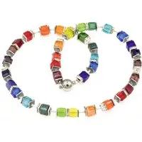 Bella Carina Perlenkette Glaswürfel Kette mit Hämatit, Regenbogen Farben Würfel Perlen, Regenbogen Farben