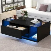 STILVORA Couchtisch mit Schublade,Wohnzimmertisch Sofatisch mit LED-Lichtleiste&Glasplatte (Satztisch, Beistelltisch, Sofatisch, 1-St., mit 1 Schublade und LED-Lichtleiste), Hochglanz-Sofatisch
