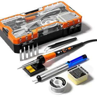 Premium 60W Adjustable Temperature Soldering Iron Kit Ceramic Heater 200-450°C Includes Solder Tips Solder Wire Desolder