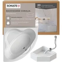 Schulte Eckwanne Coralia 140x140 cm, Sanitäracryl Weiß Komplett-Set mit Wannenträger und Ablauf