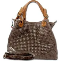 FLORENCE Umhängetasche Florence Damen Handtasche Echtleder (Umhängetasche, Umhängetasche), Damen Tasche Echtes Leder dunkelbraun, geprägtes Flechtmuster