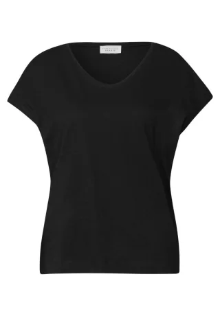 Street One - T-Shirt mit V-Ausschnitt schwarz - Gr. - 34