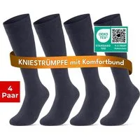 sockenkauf24 Kniestrümpfe Damen & Herren mit Komfortbund ohne Naht aus Baumwolle (Navy, 4-Paar, 35-38)