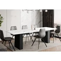 Home Collective Esstisch ausziehbar Tisch Küchentisch Esszimmertisch Ausziehtisch (160-240 x 80 cm Esszimmer Küche Wohnzimmer Esstisch erweiterbar), Säulengestell in Lamellen-Optik, Weiß Marmor-Optik, schwarze Beine