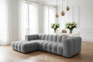 Ecksofa Designersofa SOLVIE in Stoff Tiffani Grau Ottomane Links