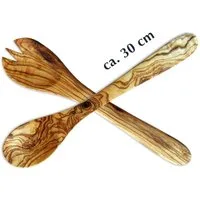Olivenholz-erleben Salatbesteck MITTEL aus Olivenholz, Länge ca. 30 cm (Set, 2-tlg., 1x Salatgabel und 1x Salatlöffel), antibakterielle Wirkung, lebensmittelecht und geschmacksneutral