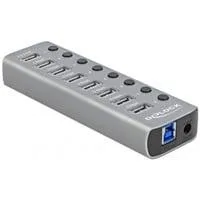 USB 3.2 Gen 1 Hub mit 7 Ports + 1 Schnellladeport + 1 USB-C PD 3.0 Port , USB-Hub grau, mit Schalter und Beleuchtung