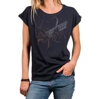 MAKAYA T-Shirt Rockiges Damen-Top mit Gitarren-Motiv – cooles Festival-Outfit (Schwarz, Blau, 34, 36, 38, 40, 42, 44, 46, 48, 50) Baumwolle