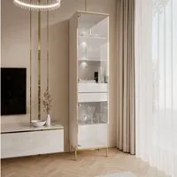 ALLHOUSE24 Vitrine PEONY Breite 45 cm Glasvitrine mit LED Beleuchtung weiß gold GLANZ (1x Vitrine) Breite 45 cm