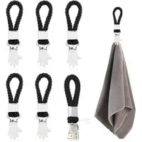 FOUORTUNATE-BEE Handtuchhaken 6er Handtuchclips Schwarz mit Ring, Handtuchhalter ohne Bohren, (6-St), Tuchhalter Clips für Küche Bad Wohnmobil Reise und Haushalt