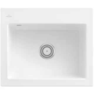 Villeroy und Boch Subway 60 S Einbauspüle 330901R1 mit Ablaufgarnitur, 600 x 510 mm, Handbetätigung, weiß alpin CeramicPlus