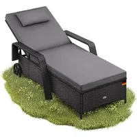 Casaria Gartenliege, 165kg Belastbar 7cm Auflage mit Rollen Sonnenliege 5fach verstellbar