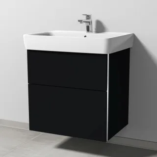 Sanipa 3way Waschtischunterbau zu Geberit Renova Plan Waschtisch mit 2 Auszügen, Schwarz-Matt BS87608
