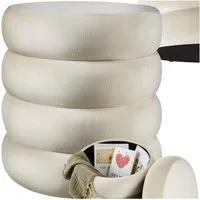tectake Sitzhocker Schminkhocker Altu, gepolstert, Stauraum, 42 x 42 x 47 cm (rund, 1-St. Samtoptik creme-weiß), weicher, pflegeleichter Bezug, Belastbarkeit 120 kg