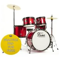 FAME Schlagzeug,Kiddyset 5 PC Junior Drumset Red Kinderschlagzeug mit Bass Drum Toms Snare Hardware und Hocker von 3 -10 Jahren mit Zubehör und Drumsticks, Schlagzeuge, Drum-Sets, Kinderschlagzeug, Junior Drumset, Kiddyset