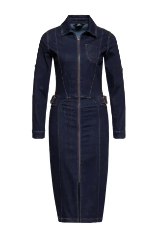 Queen Kerosin Damen Denim Workwear Pencil Kleid Denim