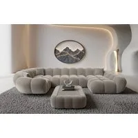 Sofa Dreams Wohnlandschaft Maleron U Form Design Stoffsofa, Stoff Polsterecke, 6-Sitzer, Ottomane rechts, Samtstoff Sand