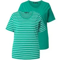 Ulla Popken T-Shirt T-Shirts 2er-Pack uni/Streifen V-Ausschnitt