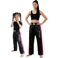 BAY-Sports Sporthose Kickboxhose EDEL STICK Hose lang Kickboxen Kampfsport Kampfsporthose für Kinder und Erwachsene, Schwarz/Pink