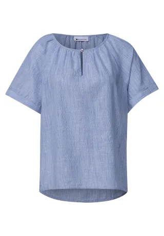 Street One - Chambray Bluse mit Rundhals und Cut-Out original blue - Gr. - 34
